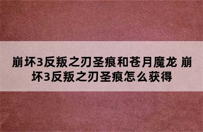 崩坏3反叛之刃圣痕和苍月魔龙 崩坏3反叛之刃圣痕怎么获得